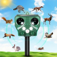 Solar Ultrasonic Animal Repellent - Motion, Light, Farm/Yard Cat/Dog Deterrent