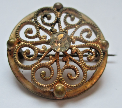 Broche Ancienne Plaqué Or FIX Avec Cristaux Diamant - Modèle 324, Parfait état Ancien, Bijou Vintage