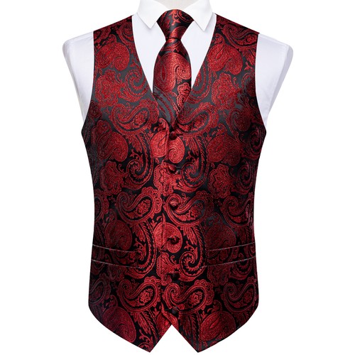 Men's Tuxedo Vest & Bowtie/Necktie Set, Classic Formal Waistcoat Paisley Floral - Picture 135 of 224