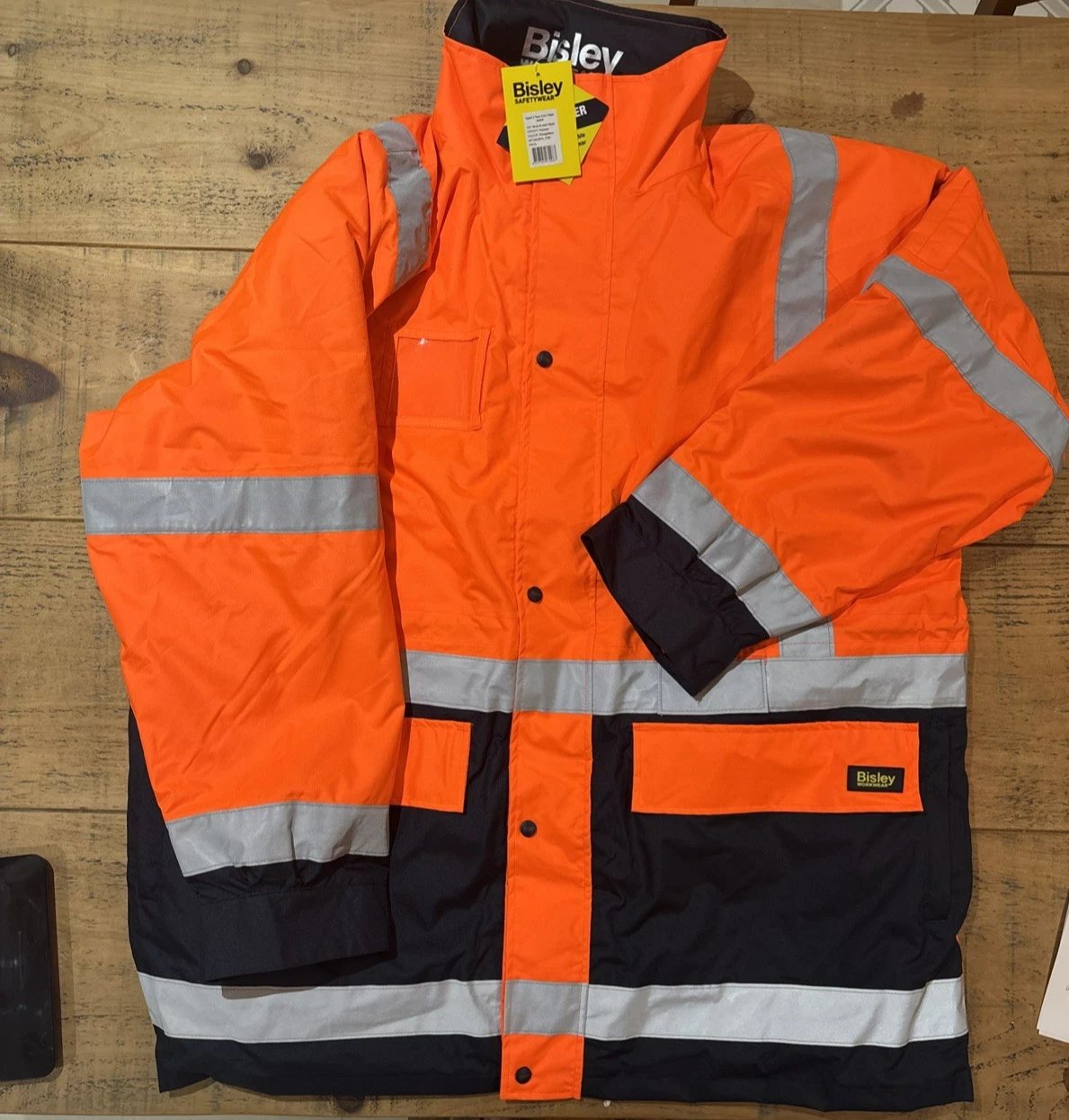 Bisley 5‑in‑1 Taped Rain Jacket – Hi‑Vis Orange/Navy – Size 4XL – New - product detail image 1