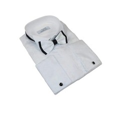 Men CEREMONIA Formal Cotton Shirt Wingtip Slim Fit Turkey JKP 013 White Floral