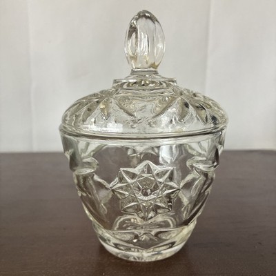Vintage Anchor Hocking Star of David Cut Glass Lidded Sugar Bowl 