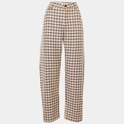 Etro White Checked Tweed Wide Leg Trousers M