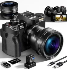 NBD 4K Digital Camera 48MP with 2 lenses and covers,mic,micro sd card,charger 