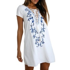 NWT Lulus Down in Kokomo Small Ivory Embroidered Shift Dress Short Sleeve