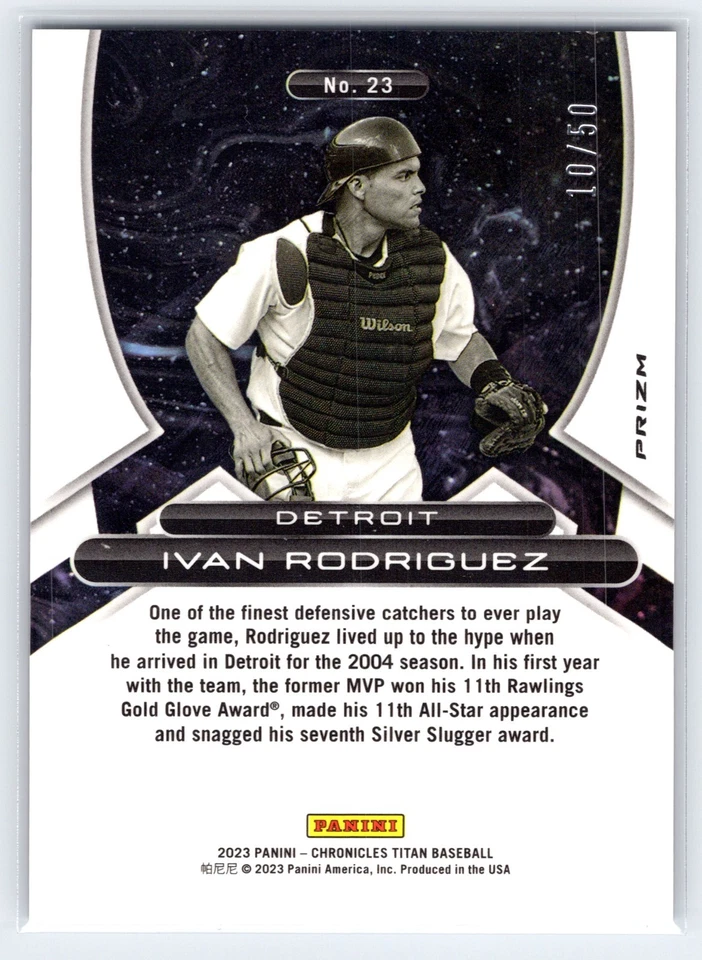 2023 Panini Chronicles Titan Ivan Rodriguez Purple Mojo /50 - Image 2 of 2