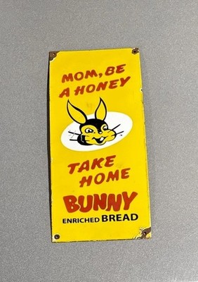 VINTAGE 18  BUNNY BREAD PORCELAIN SIGN CAR GAS TRUCK OIL MOTORCYCLE