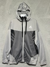 Adidas Full Zip Hoodie Mens Large Training Activewear Track Jacket Gray Black