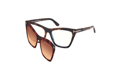 NEW TOM FORD FT5971-B 052 HAVANA/BLUE BLOCK WITH BROWN GRADIENT MAGNETIC CLIP-ON
