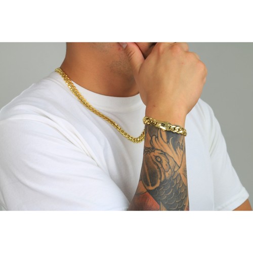 14k Yellow Gold Royal Monaco Miami Cuban Link 9mm Chain Bracelet Mens Women 7.5" - Picture 4 of 11