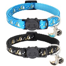 2 Pack Breakaway Cat Collar with Bells, Adjustable Moon and Star Kitten Safet...