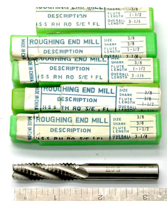 3/8'' Roughing  End Mill - 4 FLUTE - 1-1/2'' LOC x 3.250 '' OAL - HS -(5 pieces)