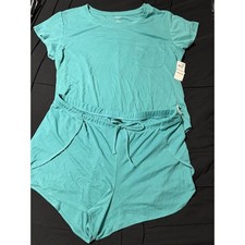 Alfani Womens Turquoise Ribbed Knit Pajama Set Tee Shorts XXL NWT