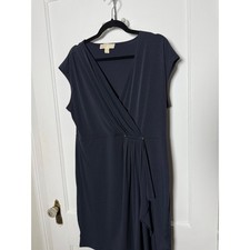 Michael Kors Navy Blue Faux Wrap Slinky Cap Sleeve Stretch Dress Women's XL