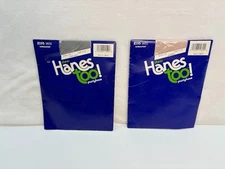 VINTAGE Hanes Too Pantyhose Lot of 2 Grey Mist & Seashell  - Size C-D New