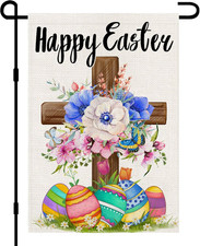 Happy Easter Garden Flag Burlap 12X18 Inch Double Sided Outside, Christian Relig