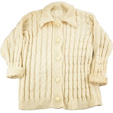 Vintage 1980s Blank 100 Wool Cable Knit Cardigan Sweater Men's Large