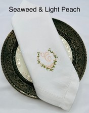 Set of 6 Embroidered Napkins is $43.95 and 12 is $83.95. You choose color thread