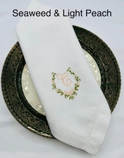 Set of 6 Embroidered Napkins is $43.95 and 12 is $83.95. You choose color thread