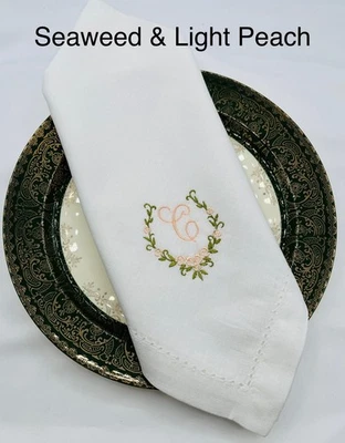 Set of 6 Embroidered Napkins is $43.95 and 12 is $83.95. You choose color thread