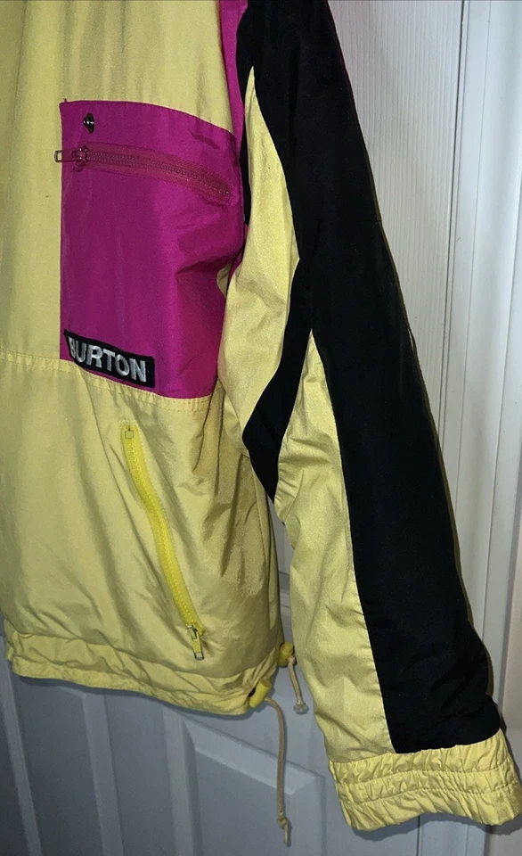 Vtg 90s Men Sz Large Burton Snowboard Jacket Yellow Pink Pullover Anorak Coat - Image 3 of 4