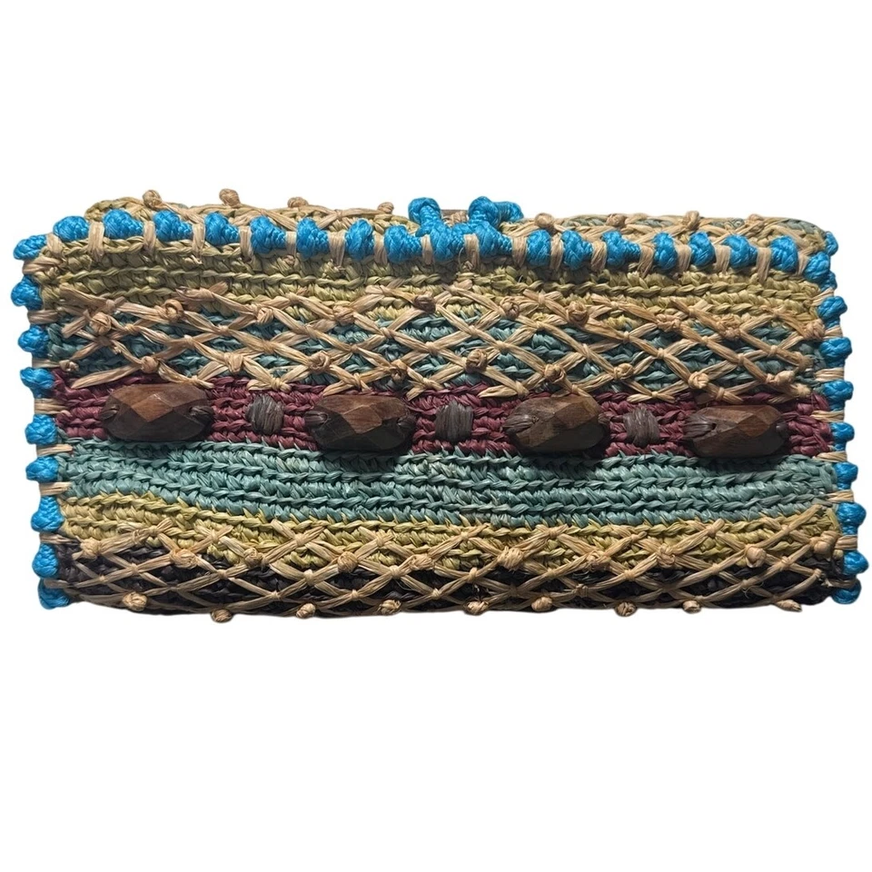 Bolso Clutch Jamin Puech Mini Bolso Cuentas Rafia Tejido Interior Cierre Cremallera Boho Foto 2 de 4