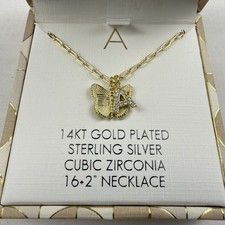 Isabella M 14kt Gold-Plated Butterfly with Letter A Necklace 16+2 Inches