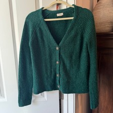 Fatface Green V Neck Cardigan Button Long Sleeve Sweater Size 4