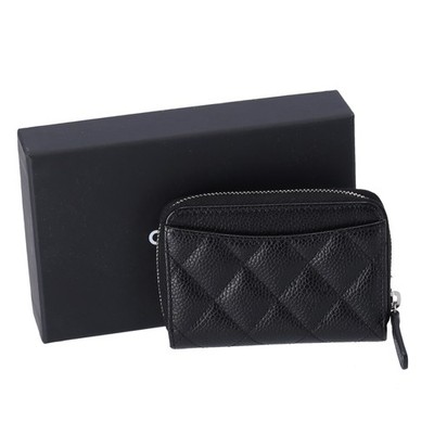 CHANEL Quilted Zip Card Wallet Caviar Leather Black | eBay
