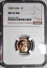 NGC MS-63 RD 1909-P VDB Lincoln Cent, Radiant, Full-Red Blazer.
