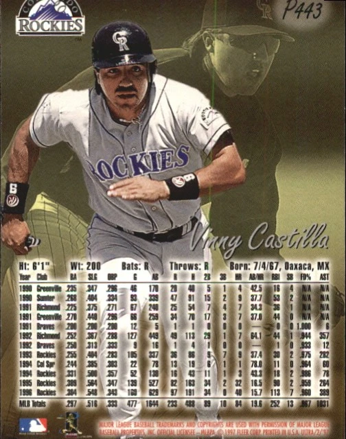 1997 Fleer Ultra Platinum Medallion #443 Vinny Castilla Colorado Rockies - NM-MT - Image 2 of 2