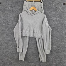 Alo Yoga Tracksuit Women Small Muse Ribbed Hoodie Jogger Gray Sweatpants Lounge