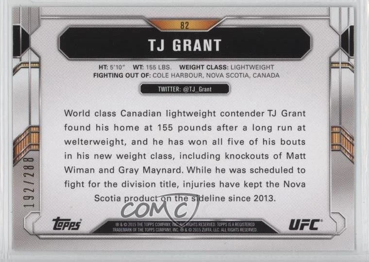 2015 Topps UFC Chronicles Green /288 TJ Grant #82 - Image 2 of 2