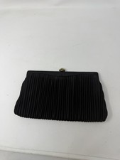 Vintage HL Harry Levine Black Pleated Satin Evening Clutch Purse Bag Clasp
