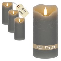 4Er Set LED Echtwachskerzen Led Kerzen Mit Timerfunktion Flackernde Flamme Grau