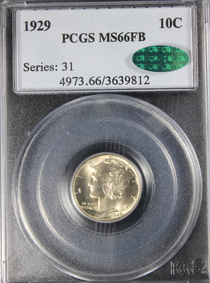 1929MS66FB Mercury Dime, CAC, PCGS 3639812 - Image 3 of 4