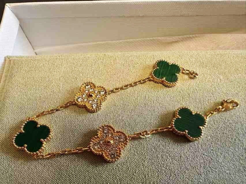 New&Bracelet 18k*Green&Diamond.Gold Onyx5Motifs