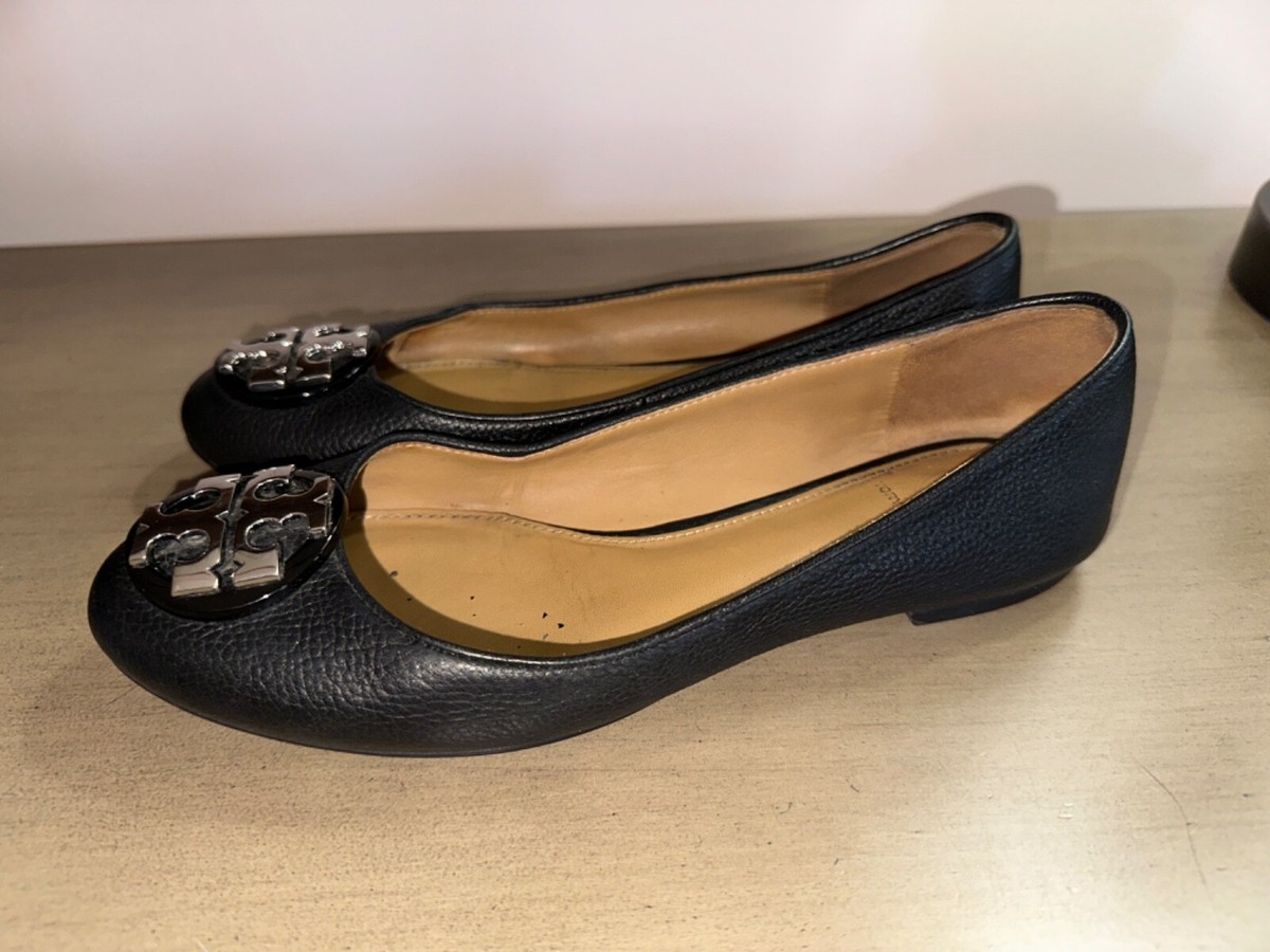 TORY BURCH Claire black leather ballet flats shoes 6 M EUC