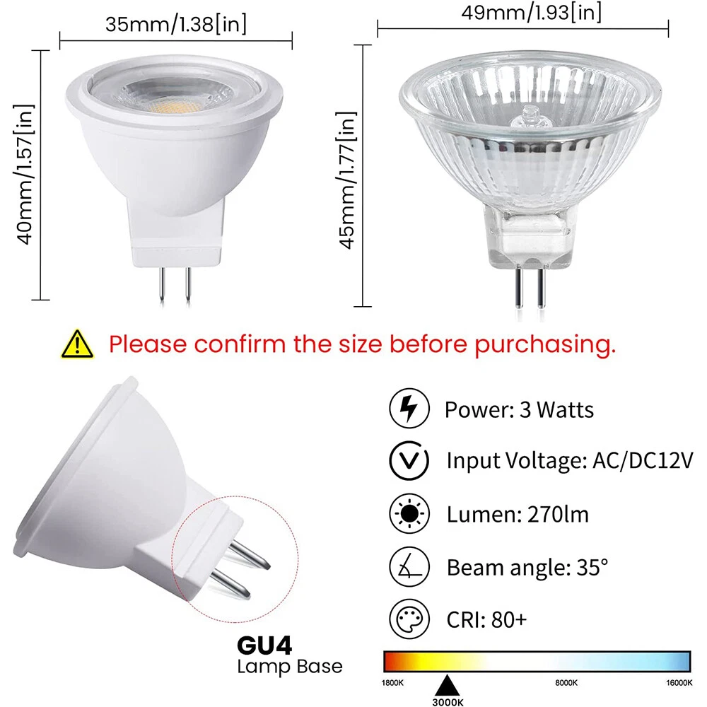 MR11 GU4 LED Light Bulbs Bi Pin Base LED Spotlight Halogen Bulbs Equivalent Lamp