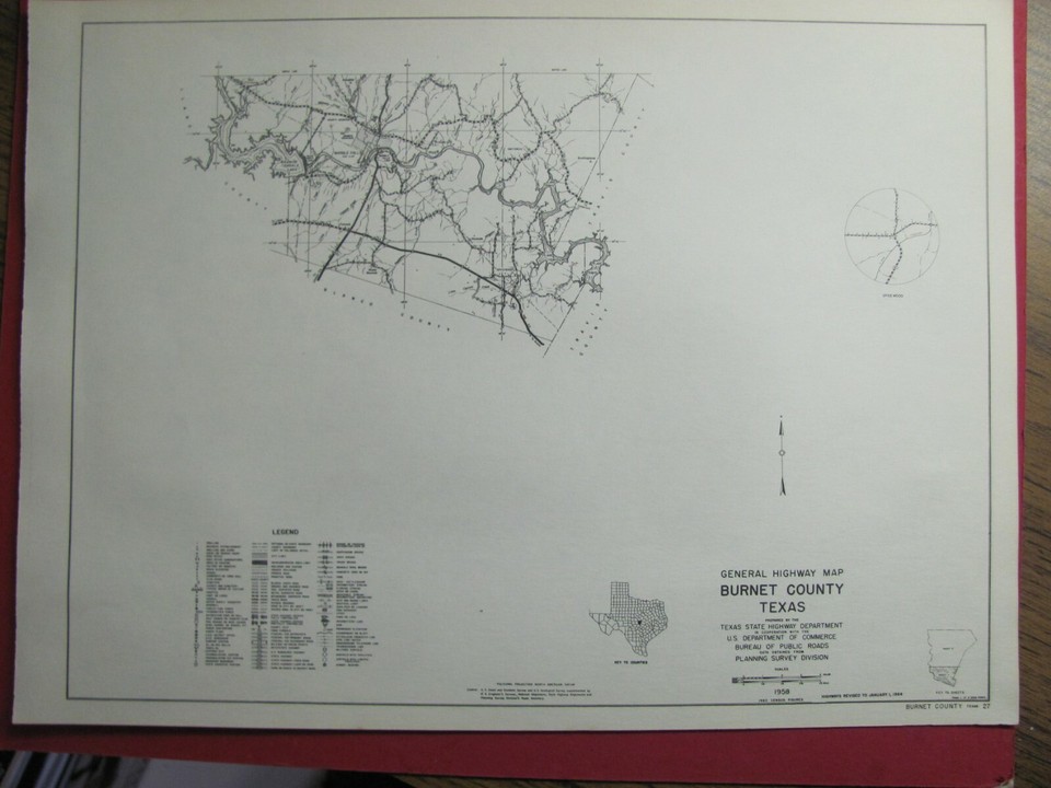 1958 CALDWELL 1958 S BURNET COUNTY TEXAS MAPS SHOWING HIGHWAYS STREETS ...