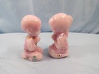 Pair of Fenton Hand Painted Pink Rosalene Glass Boy & Girl Praying Figurines
