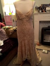 Bari Jay Pretty Gold Lace Dress, size 12, Cruise, Evening, Cocktail, Party,