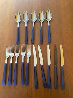 ABERT BESTECKSET FÜR 5 PERSONEN AUS STAHL UND KUNSTSTOFF BLAU MADE IN ITALY
