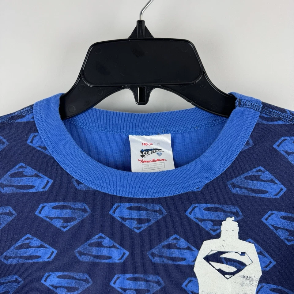 Hanna Andersson Pajamas Size 140 US 10 2pc Set Blue Superman Long Sleeve PJ - Image 4 of 4