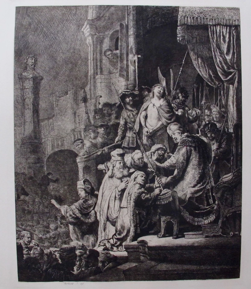 Grabado artístico firmado en placa Amand Durandt Cristo antes de Pilato de Rembrandt Foto 2 de 4