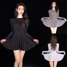 Ladies See-through Bodycon Short Mini Skater Dress Evening Party Pleated Dresses