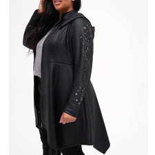 Torrid Harry Potter Deathly Hallows Faux Suede Goth Punk Embroidered Coat 4x