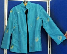 EUC Stunning REVERSIBLE Blazer JACKET Open Front w.EMBROIDERY Sequin Blk Aqua M