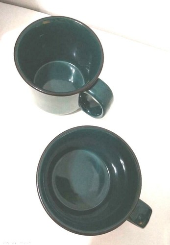Taza de té de café Ironstone verde oscuro con adorno marrón conjunto de dos (2) sin marca - Imagen 2 de 5