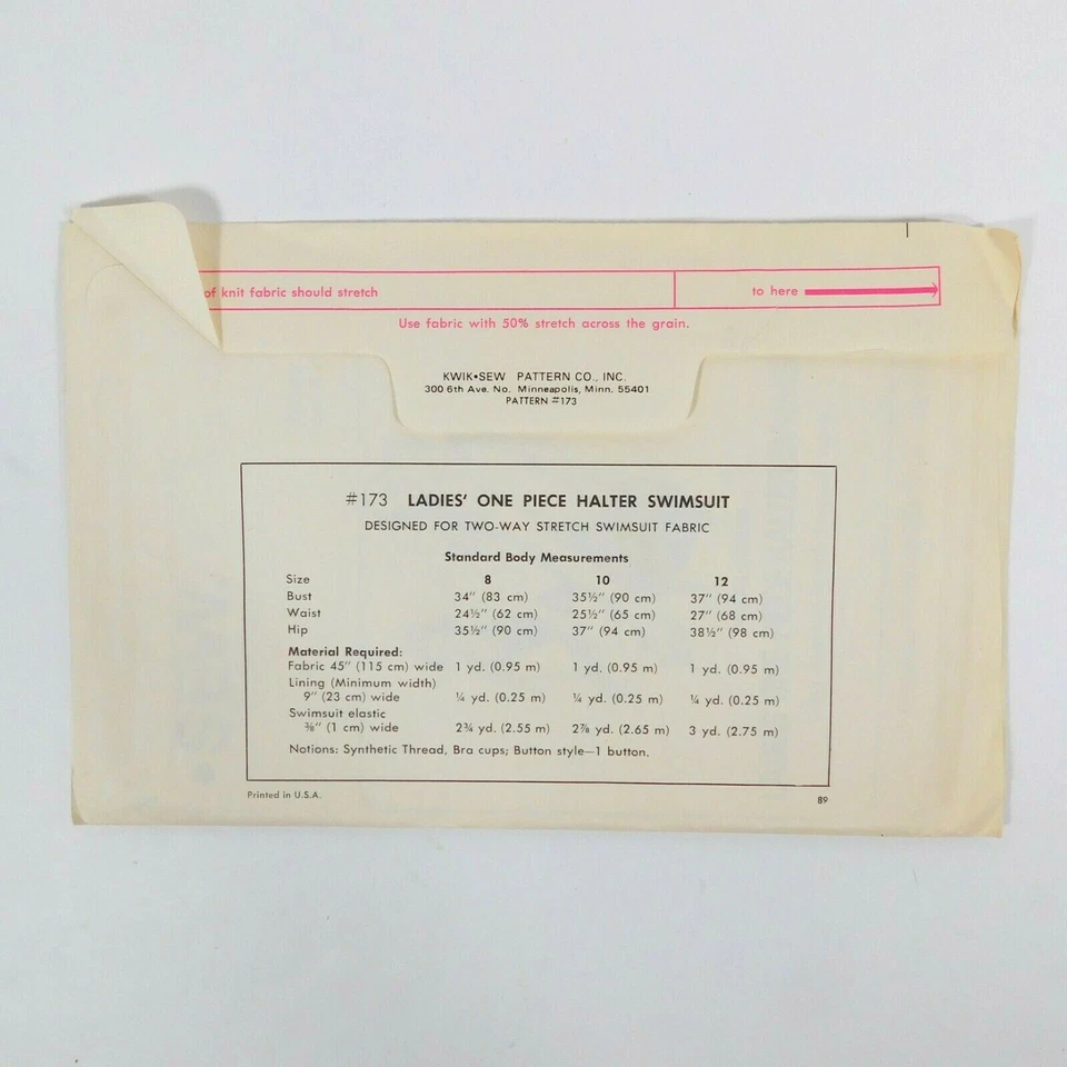 Kwik Sew 173 Misses One Piece Halter Swimsuit Sewing Pattern Uncut Size 8-12 - Image 3 of 4